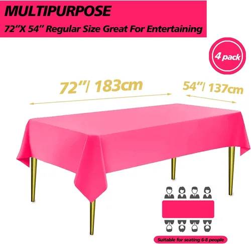 Miniatura 2 de Mantel de plástico rosa intenso, paquete de 4 fundas desechables para fiestas de niñas, baby shower, revelación de género, decoraciones