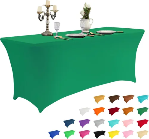 Miniatura 15 de IVAPUPU Paquete de 2 Manteles de Mesa de 6 Pies para Mesa Rectangular Ajustados para Eventos Elásticos Azul Niebla Cubiertas de Mesa Lavables Azul