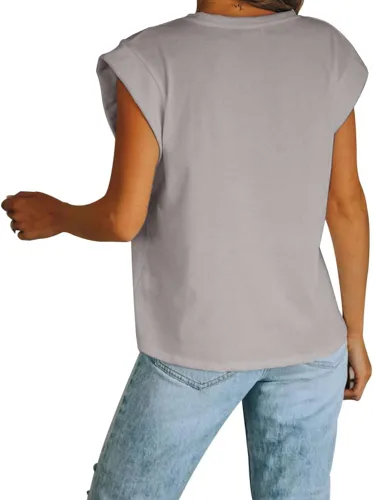 Miniatura 3 de Women's Cap Sleeve Tank Top Crew Neck T Shirts Loose Fit Basic Summer Casual Tee Tops