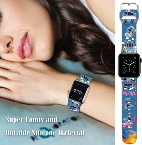 Miniatura 4 de Compatible con Apple Watch Band Stitch Holiday Pink Couple de 1.929 in/1.811 in/1.772 in/1.732 in/1.654 in (Serie 3 2 1) Correa mágica de silicona