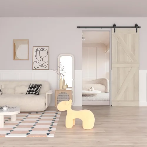 Miniatura 4 de Kit de herrajes para puerta de granero de 5 pies, juego de herrajes modulares resistentes para puertas interiores y exteriores