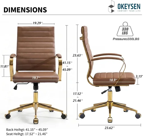 Miniatura 2 de Okeysen Silla de escritorio de oficina dorada, sillas ergonómicas de cuero modernas para sala de conferencias, silla ejecutiva acanalada ajustable