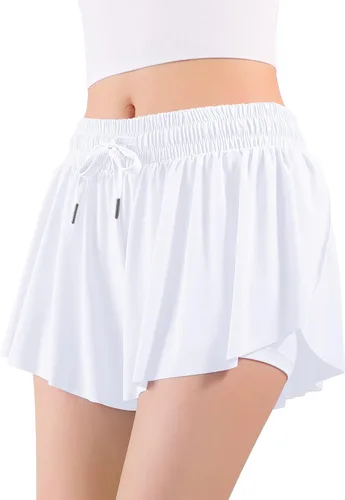 Miniatura 4 de Auranso Pantalones cortos de mariposa para niñas, pantalones cortos fluidos con bolsillo 2 en 1 para atletismo, correr, gimnasio, ropa preparatoria