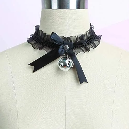 Miniatura 3 de Pingyongchang - Gargantilla de encaje ajustable con campana, estilo gótico, collar para mujeres y niñas, extraíble para cosplay