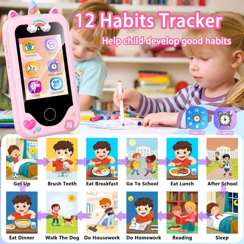 Miniatura 5 de Nikuku Teléfono para niños para niñas, teléfono inteligente para niños pequeños, regalo de cumpleaños de Navidad de 3, 4, 5, 6, 7, 8, 9, para niños