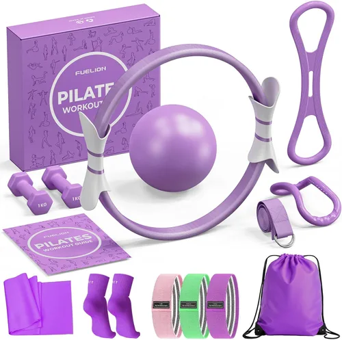 Miniatura 8 de Juego de anillos de pilates Fuelion para mujeres, equipo de pilates para entrenamiento en casa con bandas de resistencia, círculo mágico de 35 cm
