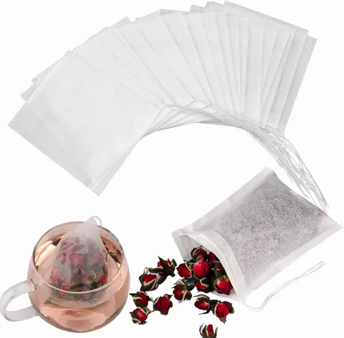 Miniatura 2 de NEPAK 600 bolsas de filtro de té desechables para té suelto, bolsa vacía con cordón para té de hojas sueltas, con papel 100% natural sin blanquear