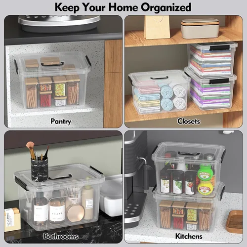 Miniatura 7 de Cajas transparentes de 10 litros con asas, contenedores de plástico para almacenamiento pequeños, juego de 6