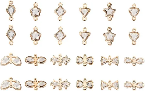 Miniatura 11 de Cheriswelry Colgantes de corazón de diamantes de imitación de oro claro, colgante de aleación colgante de cristal brillante, abalorios de flores 3