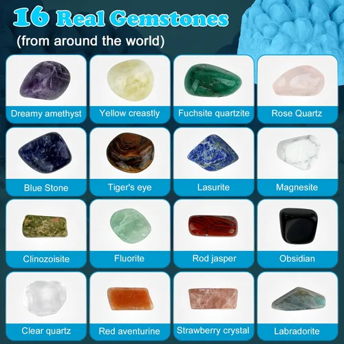 Miniatura 2 de Kit de excavación de piedras preciosas (forma única), gran kit de ciencia STEM para niños, excava tus propias 16 piedras preciosas reales, juguetes