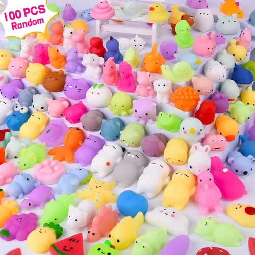 100 piezas de juguetes esponjosos Kawaii, juguetes blandos Mochi para niños, recuerdos de fiesta, minijuguetes blandos para aliviar el estrés,