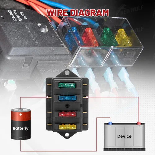 Miniatura 3 de RED WOLF Soporte de caja de bloque de fusibles de hoja de 4 vías con circuito estándar de 10 V-32 V CC para automóvil, camión, barco, marina, RV
