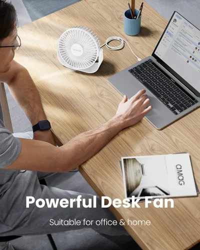 Miniatura 2 de Gaiatop Ventilador de escritorio USB, flujo de aire fuerte de 3 velocidades, portátil de 5.5 pulgadas, rotación de 90°, refrigeración silenciosa