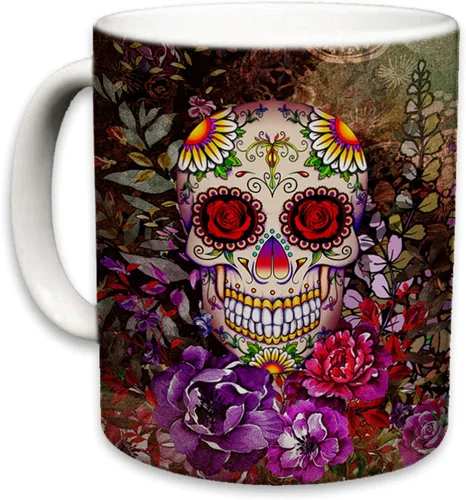 Miniatura 10 de Sweet Gisele Taza de cerámica de calavera de azúcar, taza de café con estampado floral, diseño del Día de los Muertos, hermosos colores vivos, gran