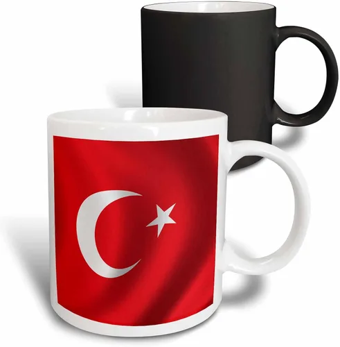 Miniatura 13 de 3dRose (mug_155075_4) Bandera de la bandera de Turquía país nacional turco ondeando media luna - Taza negra de dos tonos, 11 oz Negro