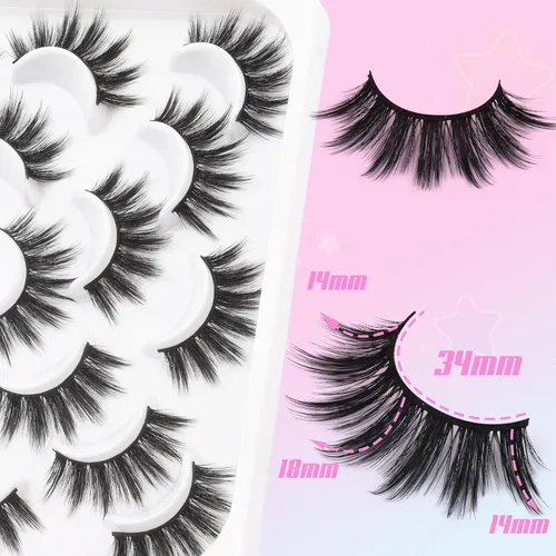 Miniatura 3 de Losha Pestañas postizas, paquete de 10 pares, pestañas postizas de visón sintético, hechas a mano, dramáticas, largas, gruesas, suaves