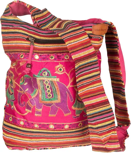 Bolsa de hombro rosa bordada hecha a mano elefante bohemio hippie bolsa de playa gitana