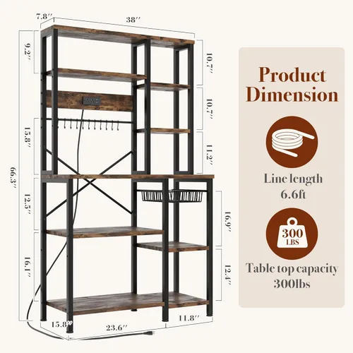 Miniatura 3 de GRUSIGN Estante para hornear de cocina con almacenamiento, estación de barra de café de 6 niveles con toma de corriente, soporte para microondas