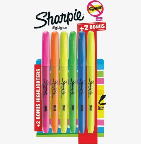 Miniatura 2 de Sharpie Resaltadores estilo bolsillo colores surtidos 4 bolígrafos más 2 bonos