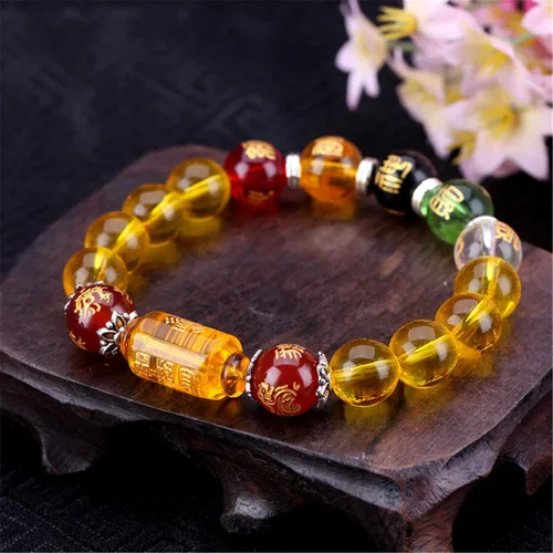 Miniatura 3 de YGLINE Pulsera de porsperidad de cinco elementos de citrino Feng Shui, atrae riqueza y buena suerte, bolsa de regalo de lujo, Talla única, Piedra