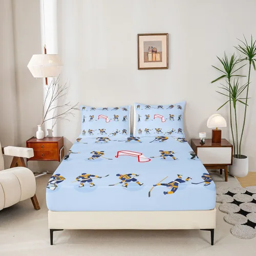 Miniatura 2 de Sábana bajera ajustable de bolsillo profundo para niñas y niños, juego de ropa de cama de hockey de disco decorativo para habitación, juego