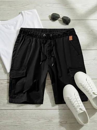 Miniatura 6 de JMIERR Pantalones cortos de carga casuales para hombre, de algodón, con cordón elástico, para verano, playa, pantalones cortos chinos con 6 bolsillos