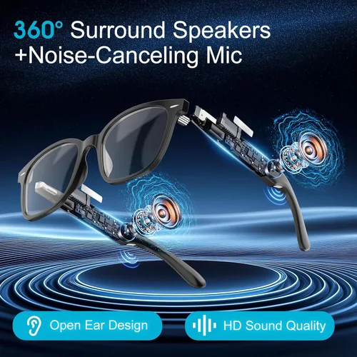 Miniatura 4 de Gafas de traducción AI unisex con más de 140 idiomas, lentes inteligentes Bluetooth con micrófono y altavoces integrados, interruptor de pasillo