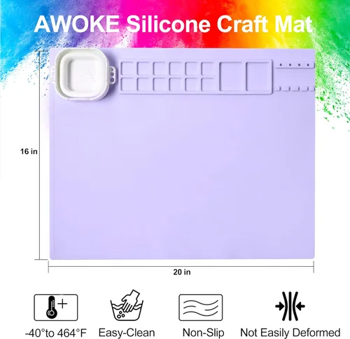 Miniatura 6 de AWOKE Tapete de pintura de silicona, 20 x 16 pulgadas, tapete de arte de silicona con 1 taza de agua para niños, la alfombrilla de manualidades