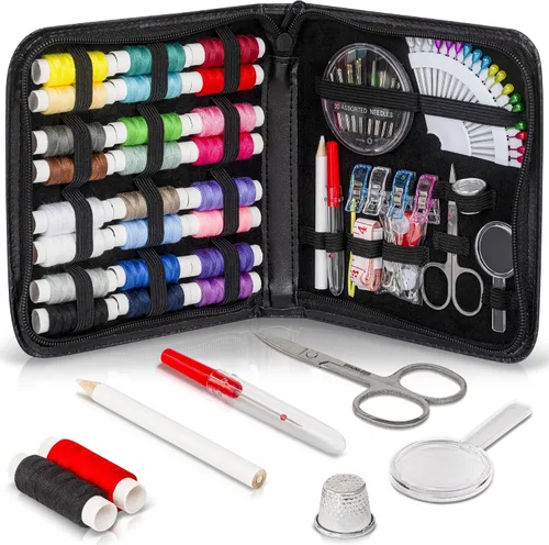 ARTIKA Kit de costura para adultos y niños (94 PIEZAS) - Juego pequeño para principiantes con hilo multicolor, agujas, tijeras, dedal y pinzas -