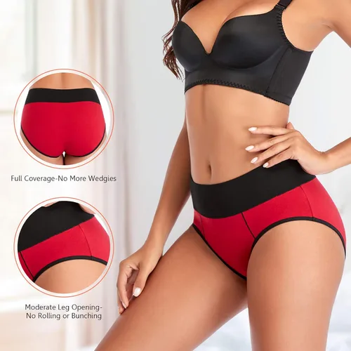 Miniatura 3 de Eiggam Ropa interior para mujer, de algodón, de cintura alta, cobertura completa, suave, elástico, transpirable, paquete múltiple