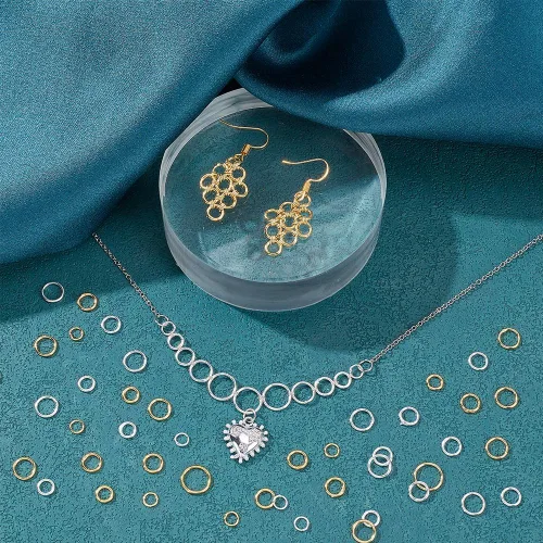 Miniatura 5 de PH PandaHall 400 anillos de salto de 5 tamaños, anillos de salto cerrados, anillos de salto soldados, anillos de conexión de plata/latón dorado