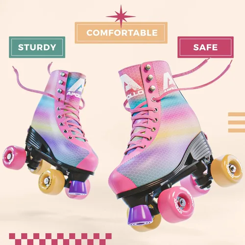 Miniatura 3 de APOLLO Patines de ruedas – Patines retro para niñas y mujeres – Patines cuádruples ajustables con tacón alto – Disco Quads