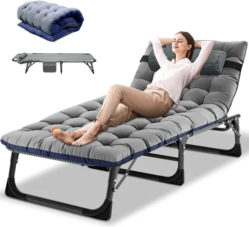 Miniatura 9 de DoCred Sillón plegable, 5 posiciones, ajustable, plegable, cama para dormir, tumbona, tumbona, perfecta para tomar el sol, campamento, piscina
