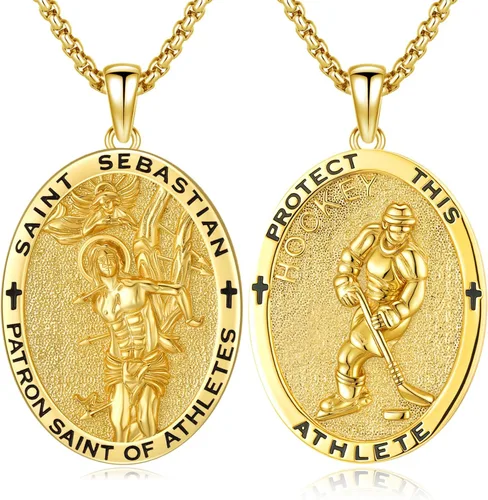 Miniatura 672 de Collar con colgante de plata de ley 925 con medalla de San Patrón, joyería religiosa para hombres y mujeres, con cadena de acero inoxidable 316L