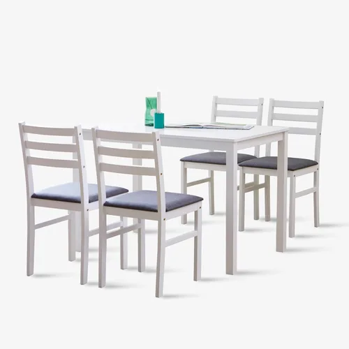 Livinia Seattle - Juego de mesa de comedor de madera de 5 piezas para 4, moderno juego de comedor de cocina de granja con sillas traseras de Blanco