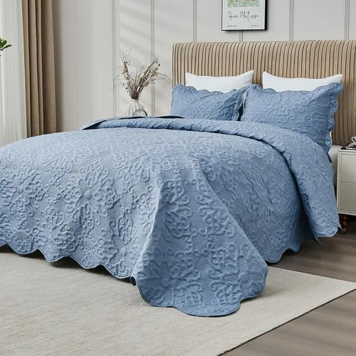 Miniatura 9 de Kingnex Juego de colcha tamaño King de 106 x 96 pulgadas, suave, ligera, acolchada, 3 piezas, 1 edredón y 2 fundas de almohada, color gris oscuro
