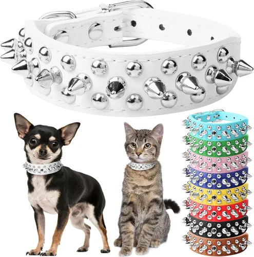 Miniatura 24 de Collar de perro y gato rojo con púas pequeñas para perros pequeños y medianos machos hembras – Collar ajustable con tachuelas – Collar de perro