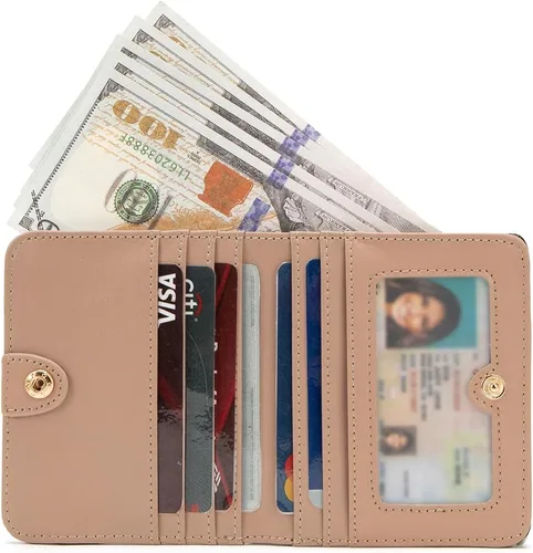 Miniatura 4 de Walle Rfid - Cartera pequeña y compacta con bolsillo plegable para mujer, minicarjetero de viaje con ventana de identificación, Cereza Negra, Lindo