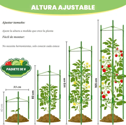 Miniatura 2 de Legigo Paquete de 6 jaulas de tomate para soporte de plantas de jardín, estacas de jardín de hasta 48 pulgadas, jaula de tomate para plantas en 6