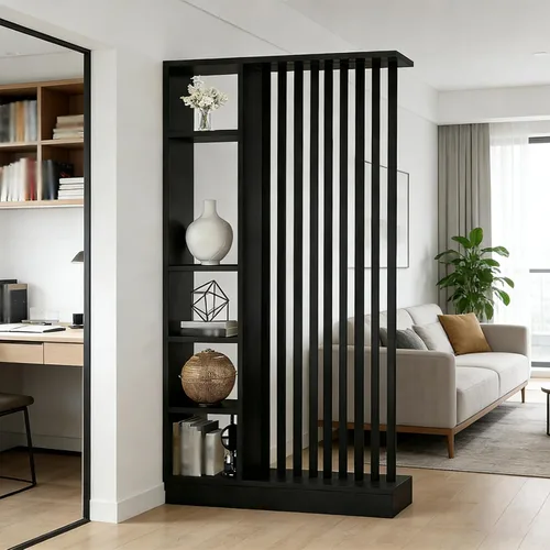 Miniatura 17 de Divisor de pared de habitación con estantes, pantalla de división de entrada de piso a techo, divisor de habitación independiente con estante