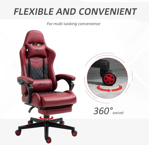 Miniatura 7 de Silla de juegos, silla ergonómica de escritorio para computadora con reposapiés, silla giratoria de altura ajustable, piel sintética y soporte