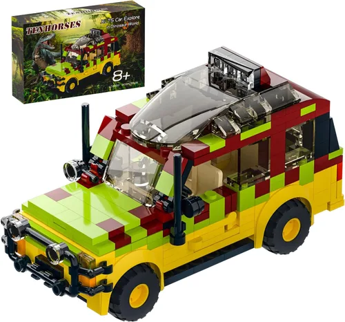 Tenhorses Jurassic - Juego de construcción de autos de dinosaurio World Off-Road de película jurásica, juguetes de ladrillo (309 piezas), regalos