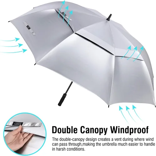 Miniatura 4 de G4Free Paraguas enorme de golf con protección UV, apertura automática, resistente al viento, paraguas de gran tamaño, extra grande, ventilado, doble