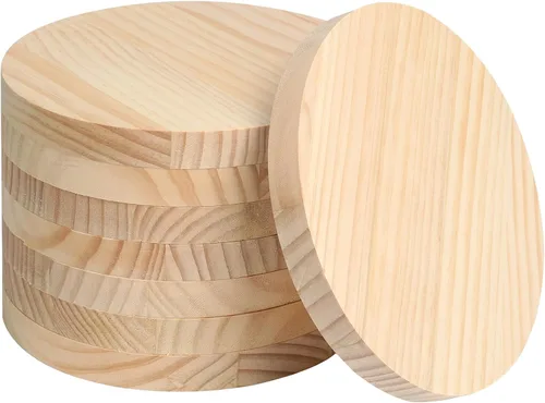 Miniatura 12 de Paquete de 4 placas redondas de madera de 8 pulgadas, placa circular de madera sin terminar de 3/4 pulgadas de grosor, base de posavasos de madera