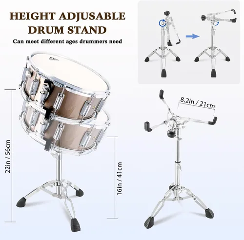 Miniatura 7 de EASTROCK Juego de batería de caja de 14 x 5.5 pulgadas para estudiantes principiantes con bolsa de concierto, baquetas, soporte, llaves de tambor