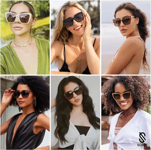 Miniatura 2 de SOJOS Gafas de sol polarizadas de moda para mujer, retro, de gran tamaño, cuadrado, ojo de gato, gafas de sol con protección UV SJ2206