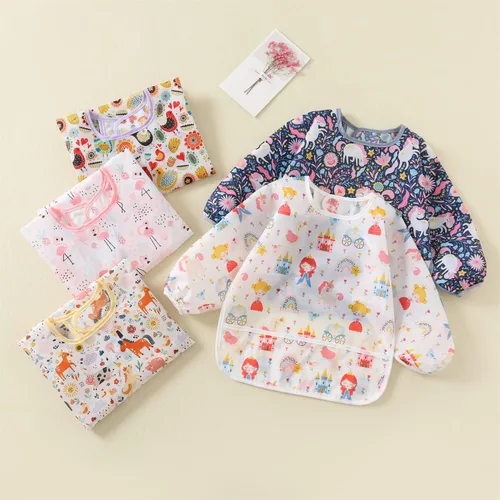 Miniatura 6 de Juego de 5 baberos impermeables de manga larga con bolsillo para niños pequeños de 6 a 30 meses
