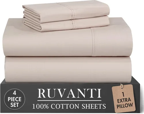 Miniatura 19 de RUVANTI 6 Piezas Sábanas de Algodón - 100% Algodón Natural Suave, Ligeras y Transpirables Sábanas de Percal Crujiente, Sábanas de Cama Tamaño Full