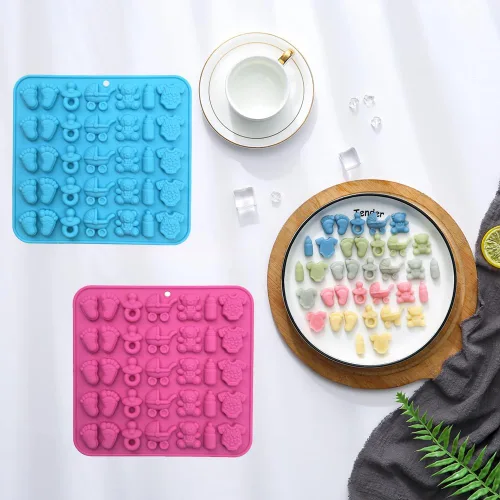 Miniatura 6 de Paquete de 2 moldes de silicona para chocolate, pies, botella de una sola pieza, carro, oso, molde de silicona para dulces, gomitas, pasteles