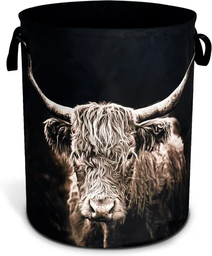 Miniatura 10 de Cesta de lavandería plegable impermeable de vacas de las tierras altas de la marca NUTAINLA, con tela Oxford, divertida bolsa de lona, cesta de Vaca